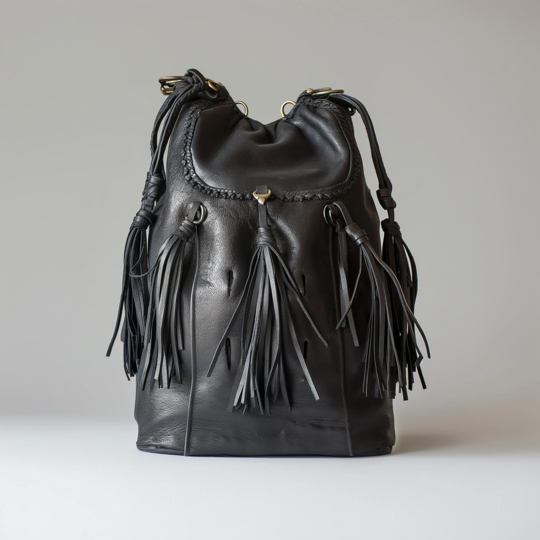 Women's Hand Bag Black with Tassels